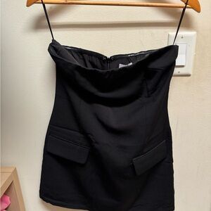 superdown Black Strapless Mini Dress with Zip Detail